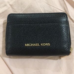 Michael Kors black pebbled leather zip card holder